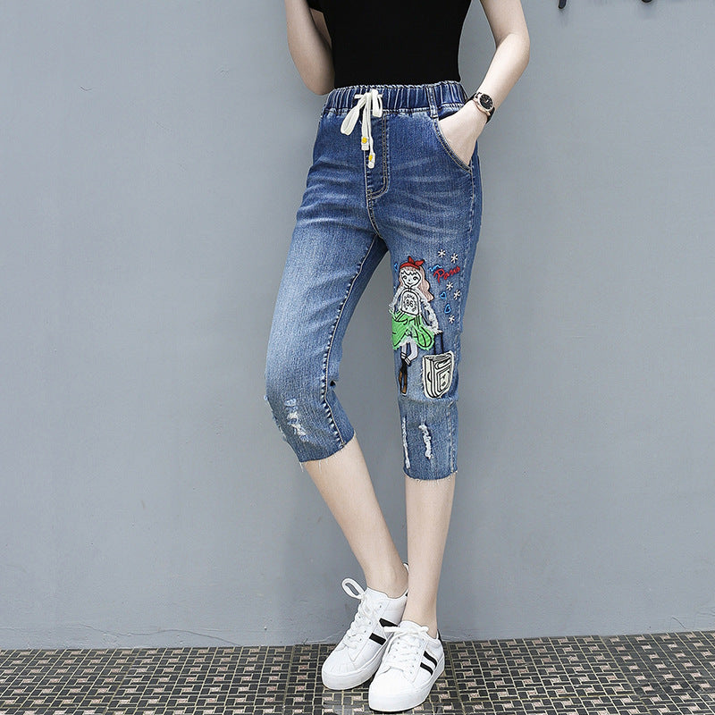 Women's Cigarette Pants Slimming Jeans Summer Cropped Pants High Waist Wide Leg Pants Straight Cropped Pants Jeans for Women