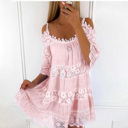 XIEYINSHE  Cross-Border  Princess Style Dress off-Shoulder Lace Suspender Dress Fashion Casual Solid Color Loose Dress