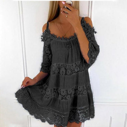 XIEYINSHE  Cross-Border  Princess Style Dress off-Shoulder Lace Suspender Dress Fashion Casual Solid Color Loose Dress