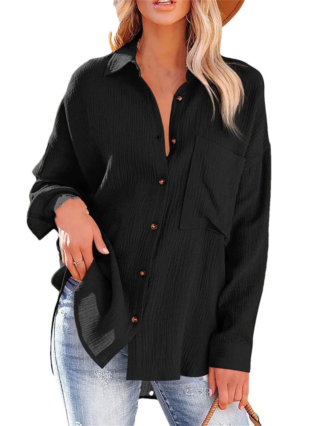 XIWYINSHE New Cardigan Single-Breasted plus-Sized plus-Sized Long Sleeve Women's Shirt Cross-Border Top European and American plus Size Women's Clothes