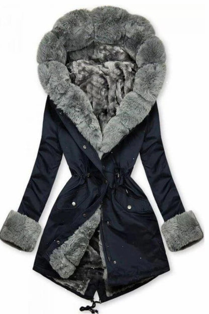 European and American coats, sweater collar coats, cross-border autumn and winter women's clothing, warm fur collar hooded jacket