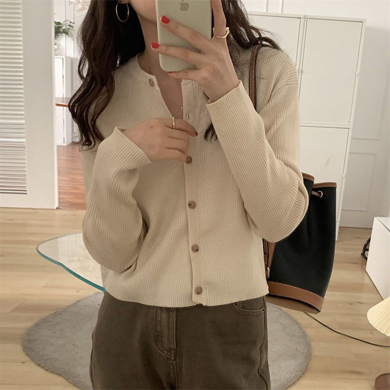 XIEYINSHE Casual loose crew neck knitted cardigan top women's autumn new wear thin short sweater jacket