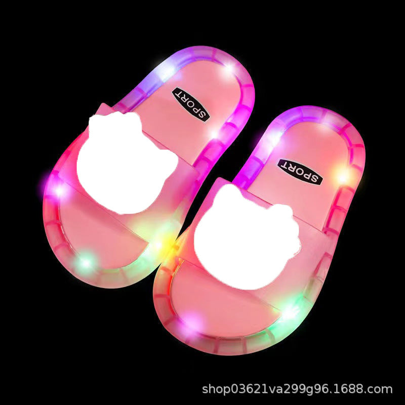 Online Influencer Fashion Luminous Children's Slippers Strawberry Crystal Shoes Shiny Color Light Girlfriends Girls Shiny Sandals