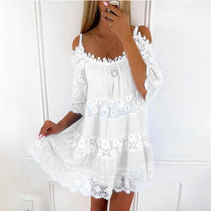 XIEYINSHE  Cross-Border  Princess Style Dress off-Shoulder Lace Suspender Dress Fashion Casual Solid Color Loose Dress