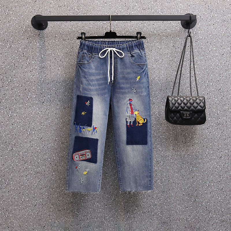 Women's Cigarette Pants Slimming Jeans Summer Cropped Pants High Waist Wide Leg Pants Straight Cropped Pants Jeans for Women