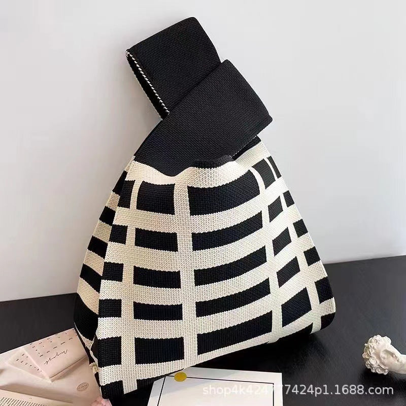 XIEYINSHE INS Internet-Famous Tote Women's Knitted Wool Bucket Bag Japanese and Korean Style All-Match Hand Carrying Casual Tote Bag Box Lunch Bag