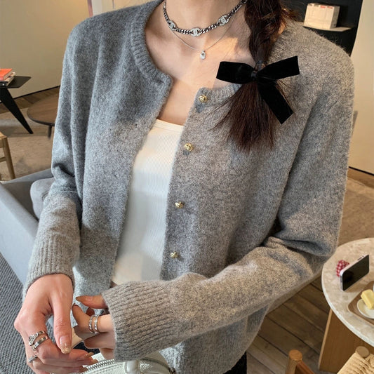 XIEYINSHE New Spring and Autumn New Korean Edition Fashion Simple Knitted Cardigan Femininity Commuter Crew Neck Single-breasted Sweater Jacket