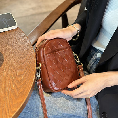 xieyinshe Mobile Phone Bag Female Crossbody  New Versatile High Quality Rhombus Vertical Vegetable Tanning Leather Small Bag Shoulder Bag Ladies