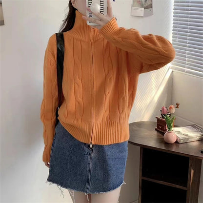 XIEYINSHE Korean twist knitted cardigan jacket short and thin new loose double zipper lapel sweater women's top trendy