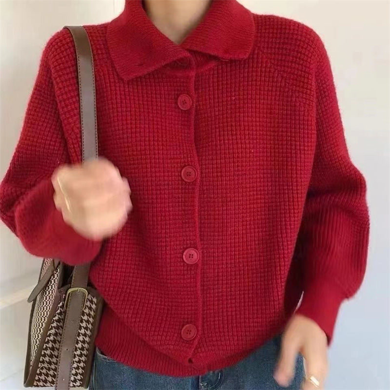 XIEYINSHE Retro knitted sweater women's 2023 autumn and winter new Korean version long-sleeved top lazy wind loose solid color sweater jacket women