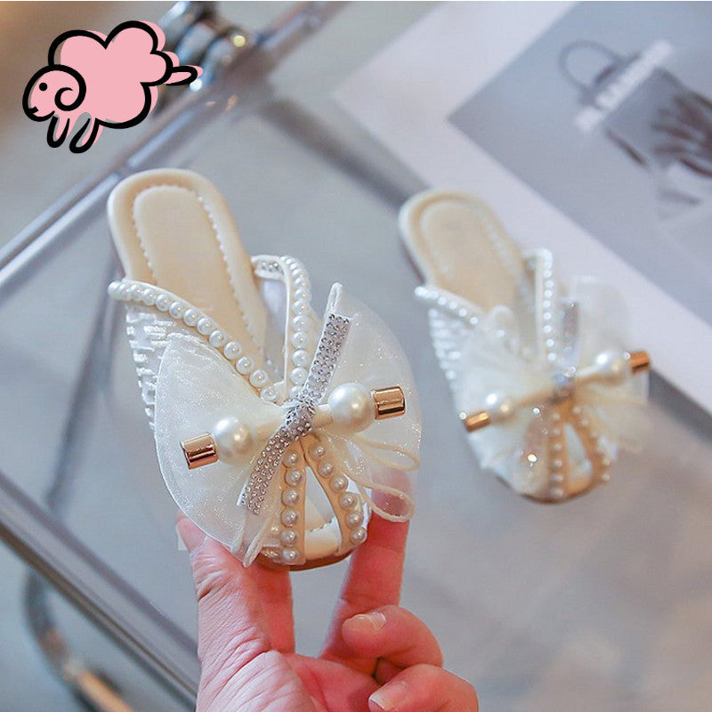 Summer New Sandals Girls' Lace Breathable Outer Wear Half Slippers Street Fashion TikTok Soft Bottom Korean Princess Shoes