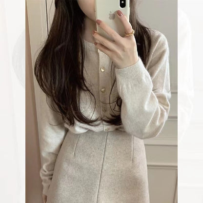 XIEYINSHE Soft waxy knitted cardigan women's casual loose and beautiful high-end sense super good-looking top small fragrant wind crew neck sweater jacket