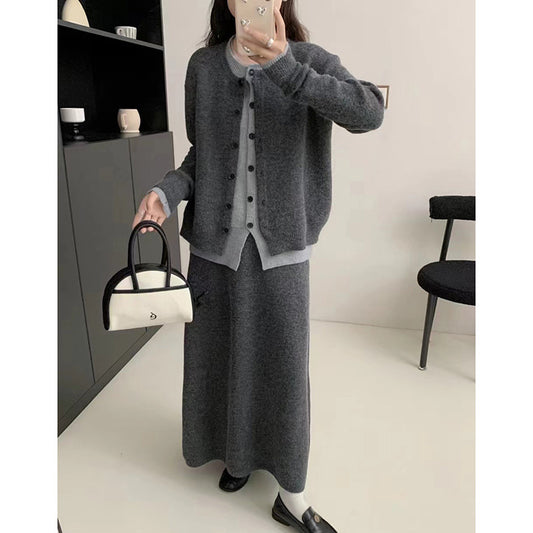 XIEYINSHE 2025High-end knitted cardigan women's suit autumn and winter new lazy wind sweater jacket skirt fashion two-piece set trendy