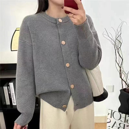 XIEYINSHE Solid color knitted sweater jacket cardigan women's design sense single-breasted autumn and winter lazy loose round neck autumn and winter top tide