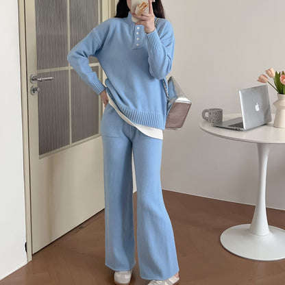 XIEYINSHE 2025European Station Fashion Casual Sports Suit Women's Autumn and Winter New Loose Fake Two-piece Knitted Wide Leg Two-piece Sweater