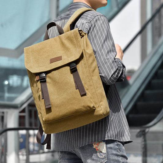 Street Fashion Casual Backpack Retro Canvas Schoolbag Fashion Large Capacity Backpack Cross-Border Backpack