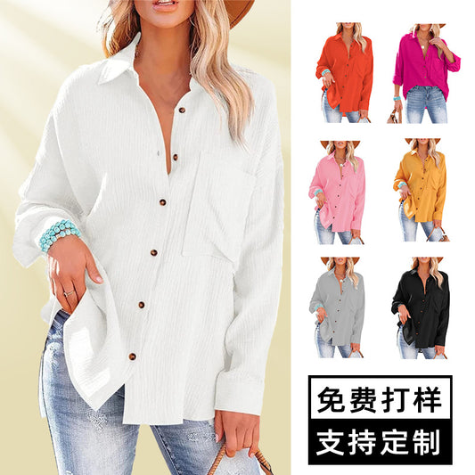 XIWYINSHE New Cardigan Single-Breasted plus-Sized plus-Sized Long Sleeve Women's Shirt Cross-Border Top European and American plus Size Women's Clothes