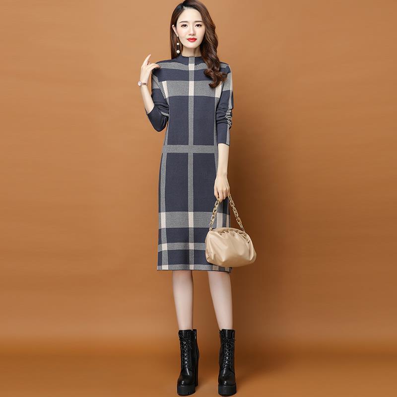 XIEYINSHE 2025popular autumn and winter new dress knee splicing semi-turtleneck loose with coat knitted sweater skirt medium and long