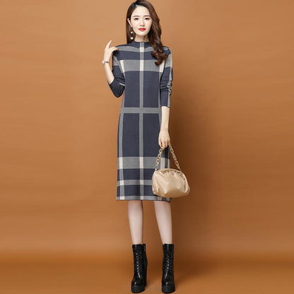 XIEYINSHE 2025popular autumn and winter new dress knee splicing semi-turtleneck loose with coat knitted sweater skirt medium and long