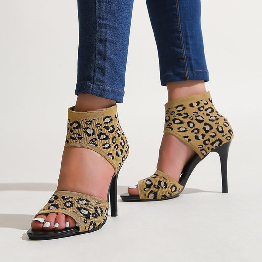 Fall New High Heel Sandals Women's  Leopard Pointed Toe Open Toe Sexy Fashion plus Size Women's Shoes