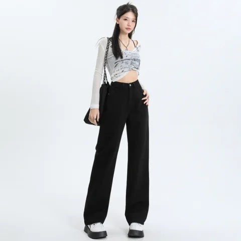 Straight Jeans Women's Summer Thin High Waist Slimming Small Narrow Loose Drooping Mop Wide Leg Trousers Women