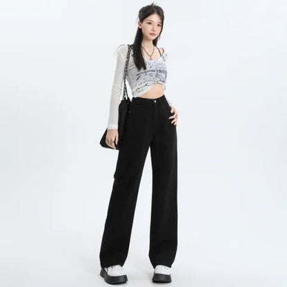 Straight Jeans Women's Summer Thin High Waist Slimming Small Narrow Loose Drooping Mop Wide Leg Trousers Women