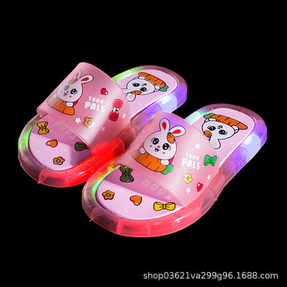 Online Influencer Fashion Luminous Children's Slippers Strawberry Crystal Shoes Shiny Color Light Girlfriends Girls Shiny Sandals