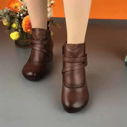 Autumn and Winter New Martin Boots Women's British Style Middle-Aged and Elderly Retro Chunky Heel Fashion Solid Color Mother Boots