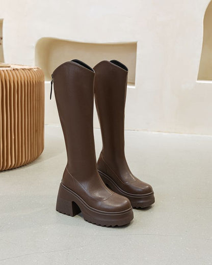 Chunky Heel Long Tube Elevator Shoes Women's New below the Knee Long Boots Spring High Heel Riding Boots Thick Bottom Skinny Boots