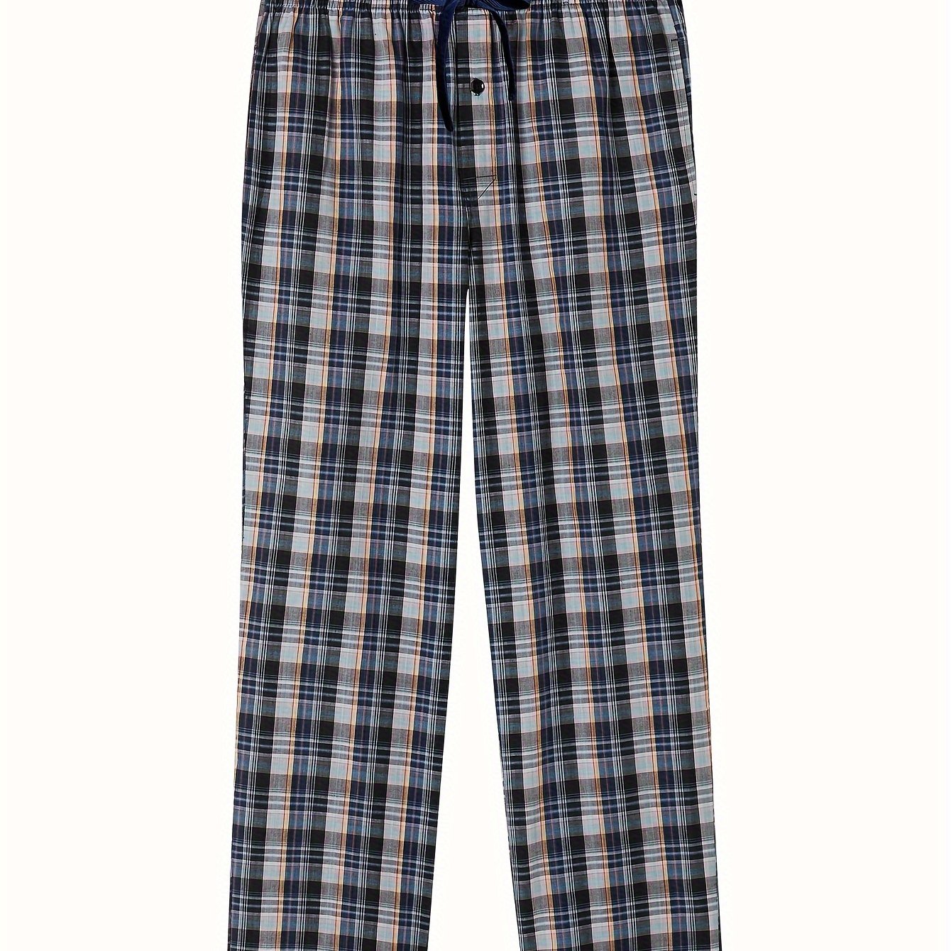 1/3pcs Men's Cotton Thin Plaid Sleep & Lounge Pants, Pajama Bottoms With Pockets