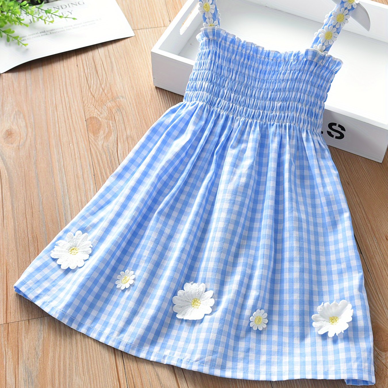 95% Cotton Soft Flower Print Plaid Cami Dress - Lightweight & Breathable Summer Party Wear for Girls - An Ideal Fashion Gift