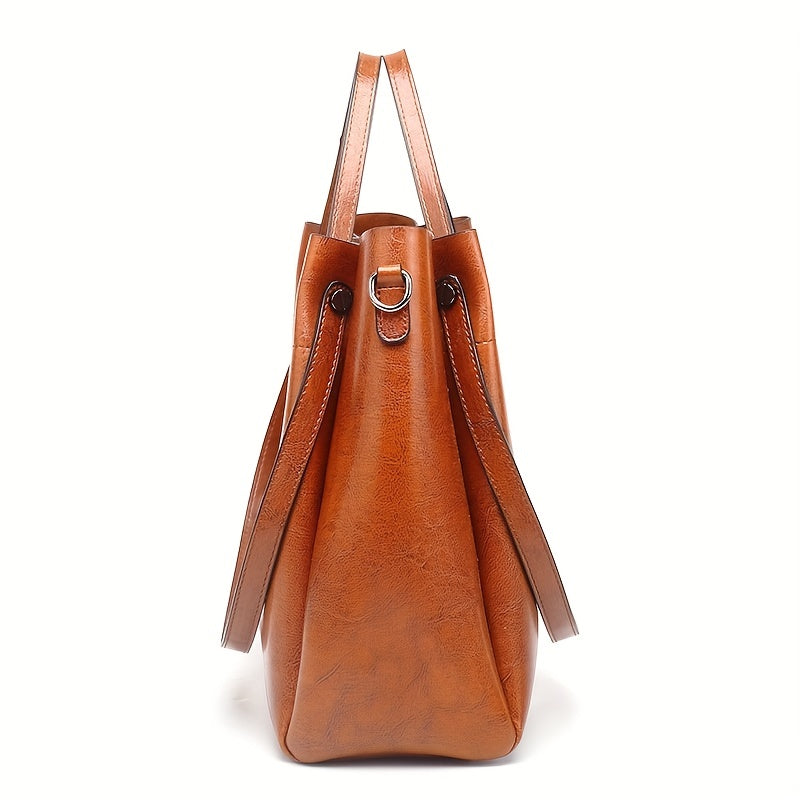 xieyinshe Handbags Tote Bag Soft Leather Retro Design Large Capacity Multi-pocket Casual Shoulder Crossbody Bag Adjustable Shoulder Strap Purse