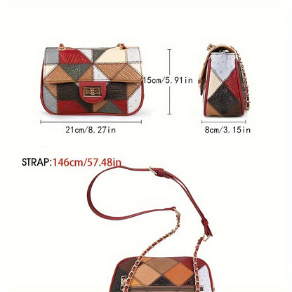 xieyinshe  Genuine Leather Crossbody Bag, Women's Rhombus Pattern Handbag, Fashion Chain Shoulder Purse