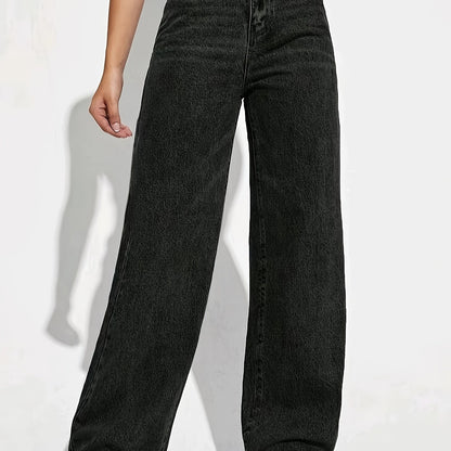 xieyinshe  Plain Loose Fit Baggy Jeans, Slant Pockets Non-Stretch Casual Wide Legs Jeans, Women's Denim Jeans & Clothing