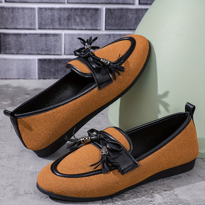 Women'S Slip-On Flats - Comfortable, Lightweight Walking Shoes With Bowknot Detail, Faux Leather Lining & Tpr Sole