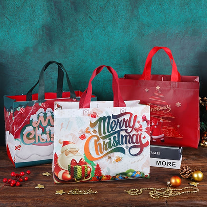 8-Pack Festive Christmas Gift Bags with Handles - Reusable Non-Woven Tote Bags for Holiday Presents, Party Favors, Grocery Shopping - Durable Polypropylene, Carnival Theme, General Use - 12.6x9.8x6.7 inches