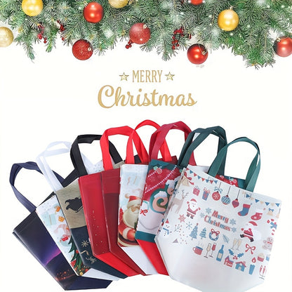 8-Pack Festive Christmas Gift Bags with Handles - Reusable Non-Woven Tote Bags for Holiday Presents, Party Favors, Grocery Shopping - Durable Polypropylene, Carnival Theme, General Use - 12.6x9.8x6.7 inches