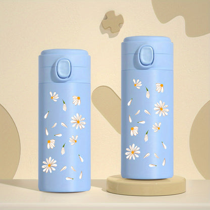 1pc Daisy Pattern Vacuum Insulated Stainless Steel Flask - Unbeatable Thermal Performance, Leakproof, and BPA-Free - Perfect for Outdoor Enthusiasts, Campers, Hikers, and Drivers - 350ml Capacity, Heat and Cold Retention, Portable, and Durable