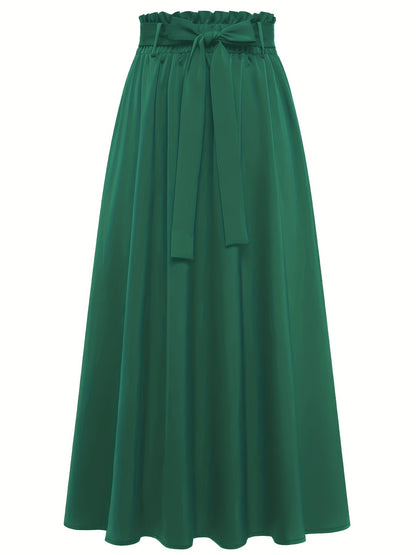 xieyinshe  Solid Belted Maxi Skirts, Elegant Pleated Versatile Skirts, Women's Clothing