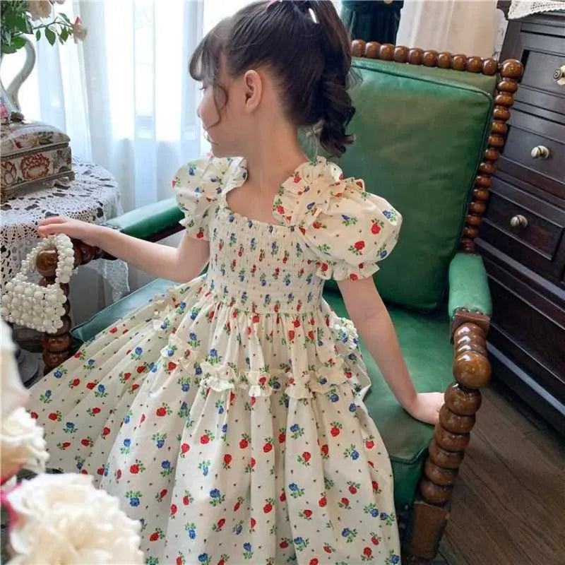 Girl's Dresses GIRLS MIDDLE LENGTH DRESS SMALL AND SMALL CHILDREN FLORAL FASHION PRINCIPAL DRESS Summer New