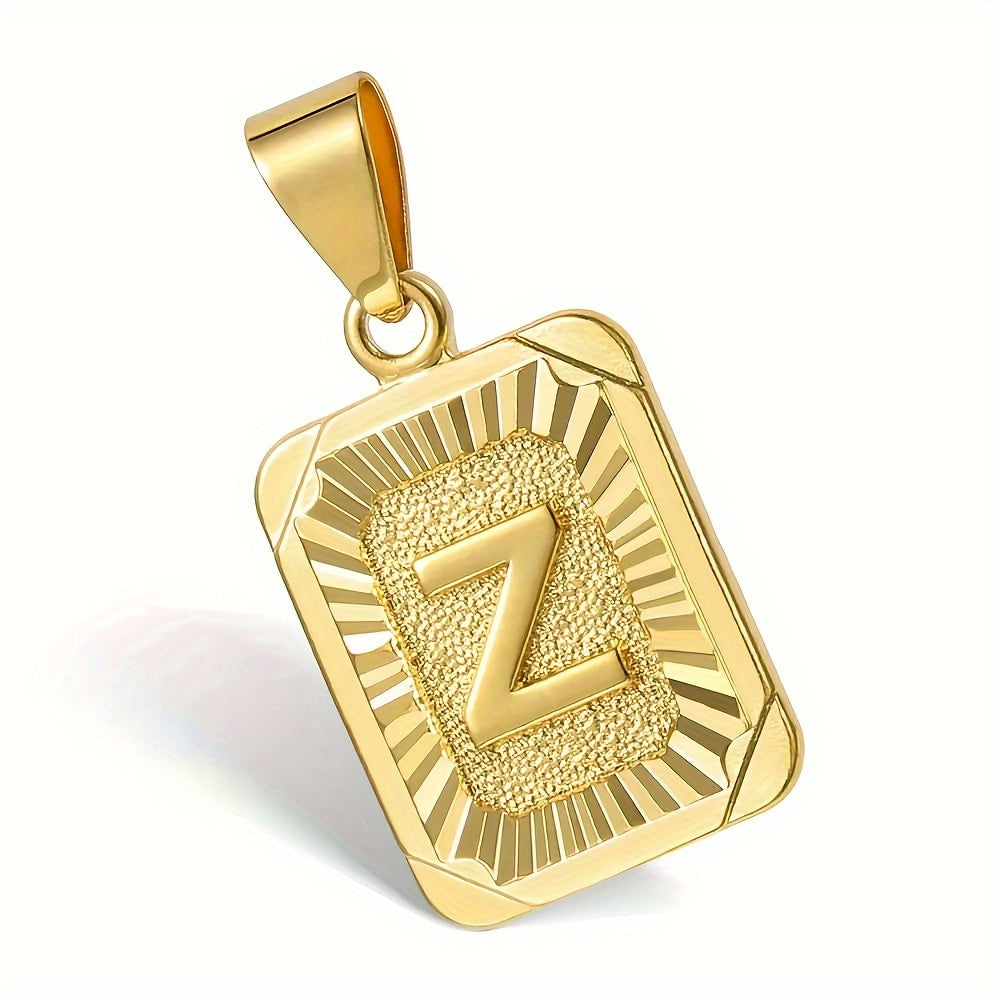 Initial Letter Square Pendant Necklace For Men And Women, 26 Alphabet Options, Simple Style Fashion Jewelry With Cuban Curb Chain