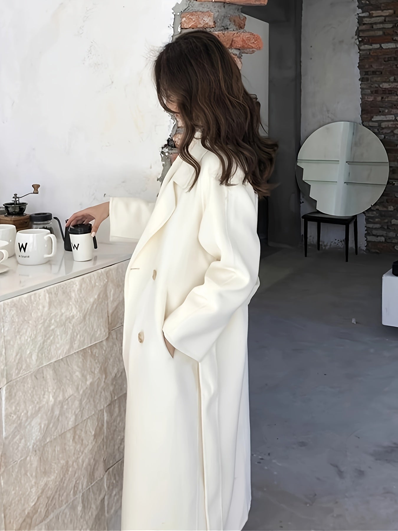 xieyinshe  Solid Double-breasted Tied Coat, Casual Long Sleeve Lapel Coat For Fall & Winter, Women's Clothing