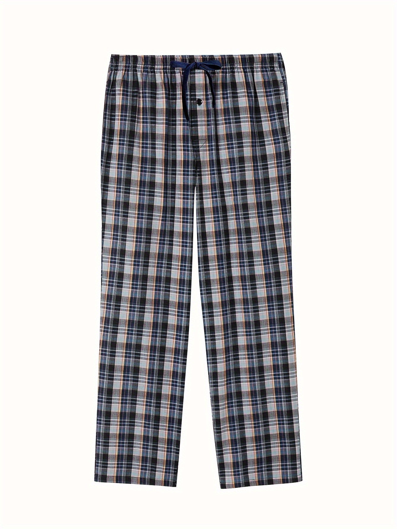 1/3pcs Men's Cotton Thin Plaid Sleep & Lounge Pants, Pajama Bottoms With Pockets