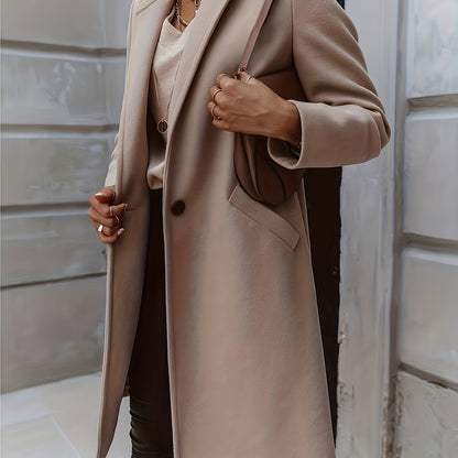 Solid Mid Length Coat, Elegant Open Front Long Sleeve One Button Outerwear, Women's Clothing