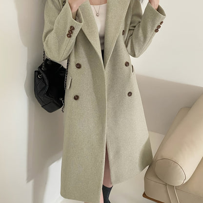 xieyinshe  Solid Color Double-breasted Coat, Casual Long Sleeve Lapel Coat For Fall & Winter, Women's Clothing