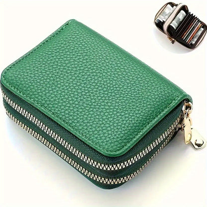 Chic Lightweight Litchi Wallet with Double Zipper - Trendy Multicolor Credit Card & Coin Purse for Everyday Use