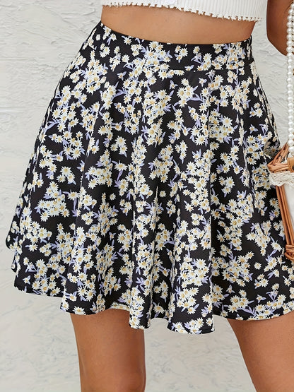 xieyinshe  Floral Print Elastic Waist Skirt, Casual Skirt For Spring & Summer, Women's Clothing