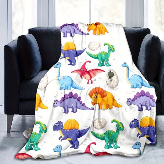 1pc Cozy Cartoon Dinosaur Pattern Flannel Blanket - Soft, Warm, and Plush for Living Room & Bedroom Decor - Perfect for Travel, Camping, and Home Snuggling