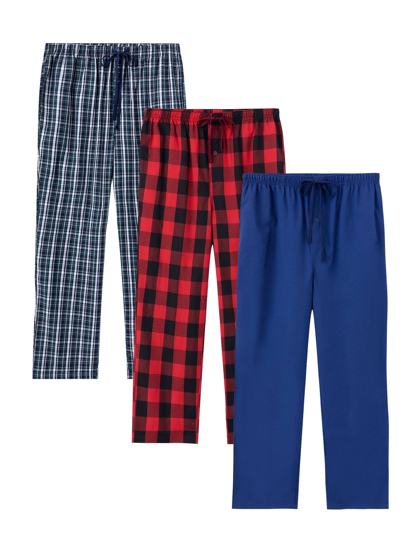 1/3pcs Men's Cotton Thin Plaid Sleep & Lounge Pants, Pajama Bottoms With Pockets