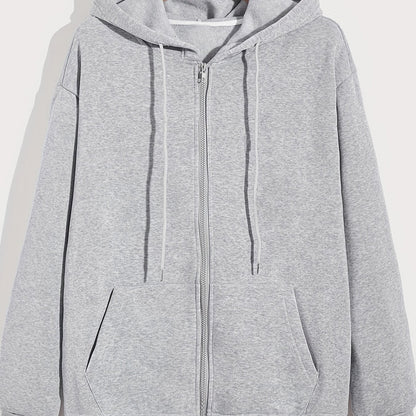 xieyinshe  Zip Up Drawstring Hoodie, Pocket Casual Hooded Sweatshirt For Winter & Fall, Women's Clothing